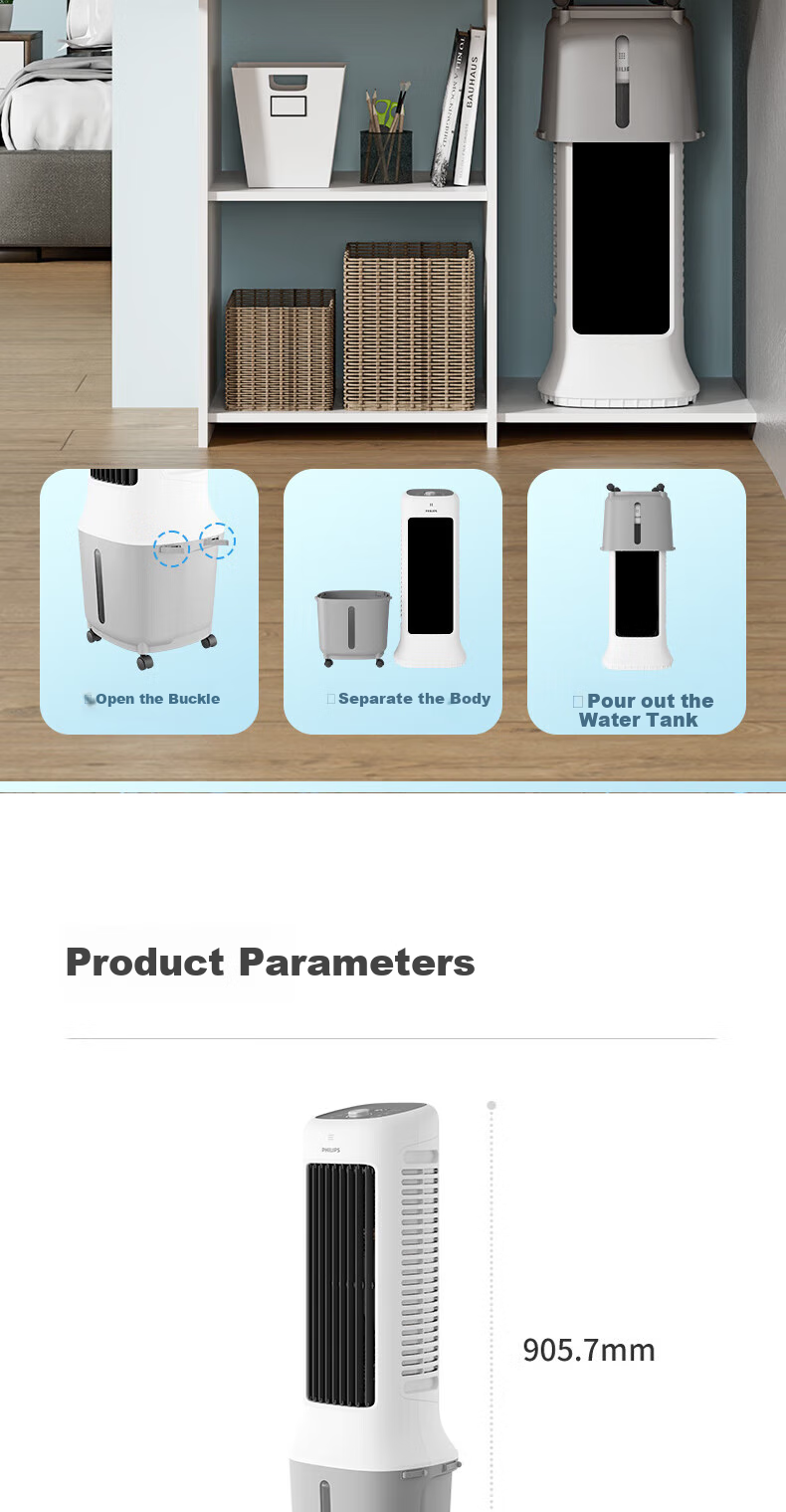 PHILIPS Air Cooler, Cooling Fan, Powerful Cooling Machine, Humidifying, for Home Living Room Bedroom, Energy-Saving, Office Use, Voice-Controlled Water Refill, Quiet Operation, Small Air Conditioner, Single Cooling Tower Fan ACR3162TV 15