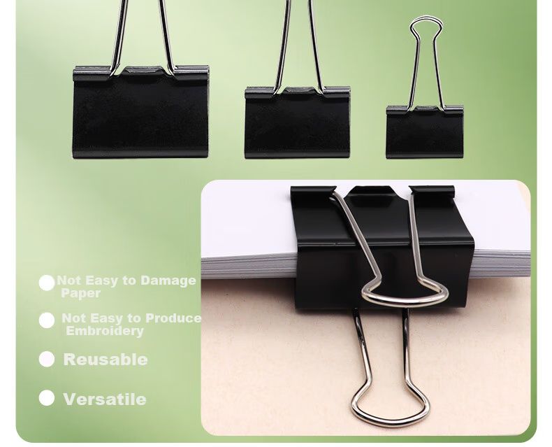 LISON Strong Clip Metal Binder Clips, Office Supplies, Student Stationery, 6#15mm Black, 60 Pieces, Swallow Tail Clips 60883C, 30 Sheets 11