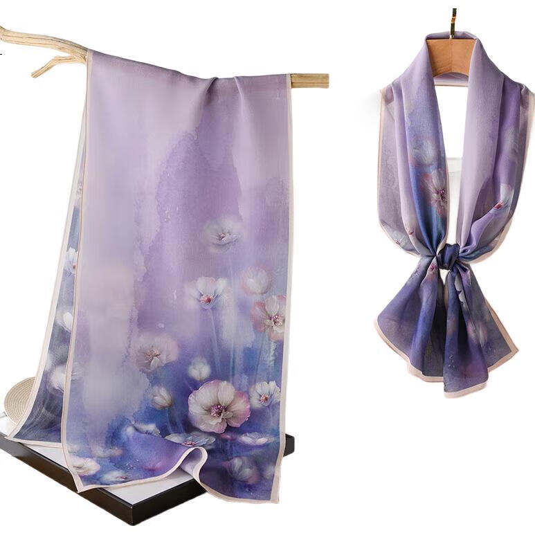 Hangsifu Pure Silk Mulberry Silk Scarf Shawl Neck Wrap Gift Box for Mom's Birthday, Practical Gift for Women, Purple