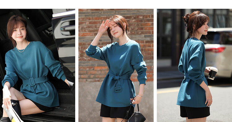MT Soft Touch Cloud Cotton Autumn Stylish Belted Round Neck Loose Comfortable Mid-Length Sweatshirt for Women 4