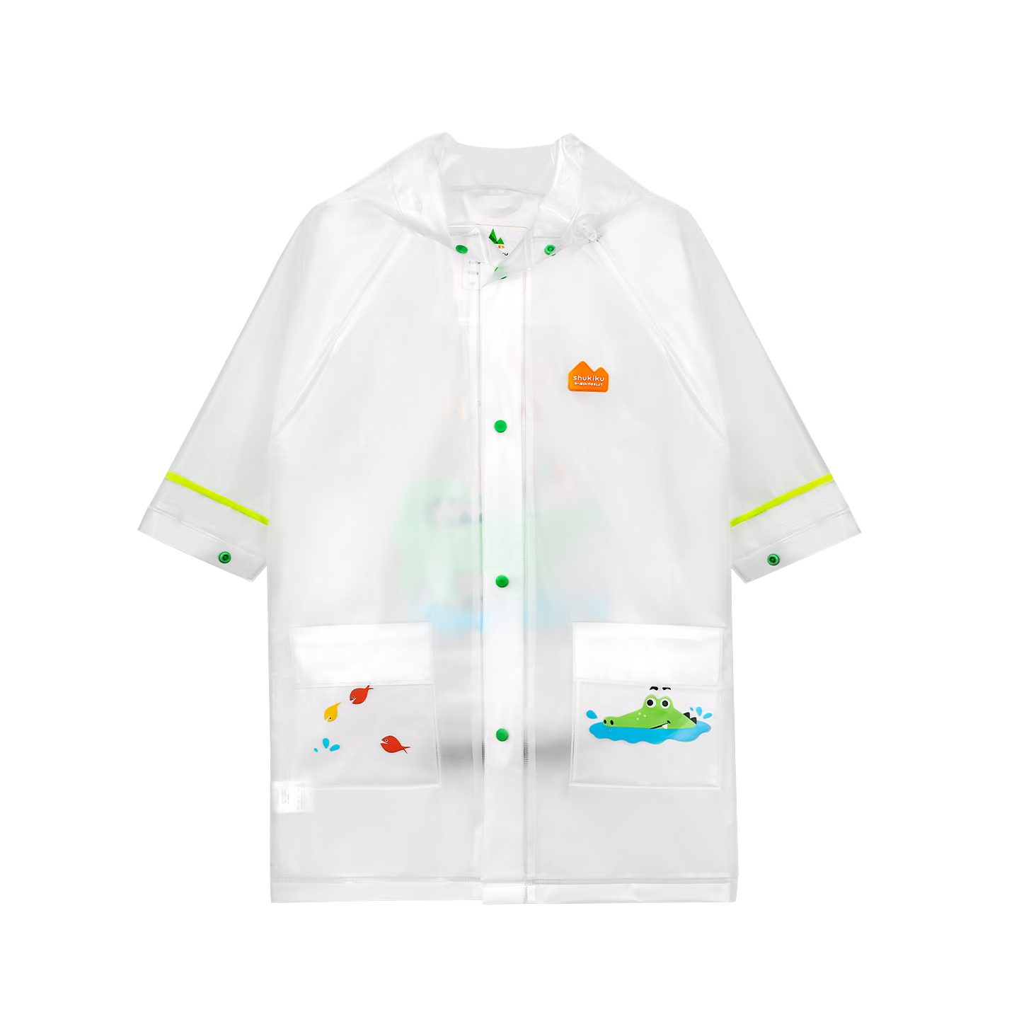 SHUKIKU Kids Raincoat Kindergarten Primary School Anti-Mildew Skin-Friendly Outdoor Transparent Green Little Crocodile Size S