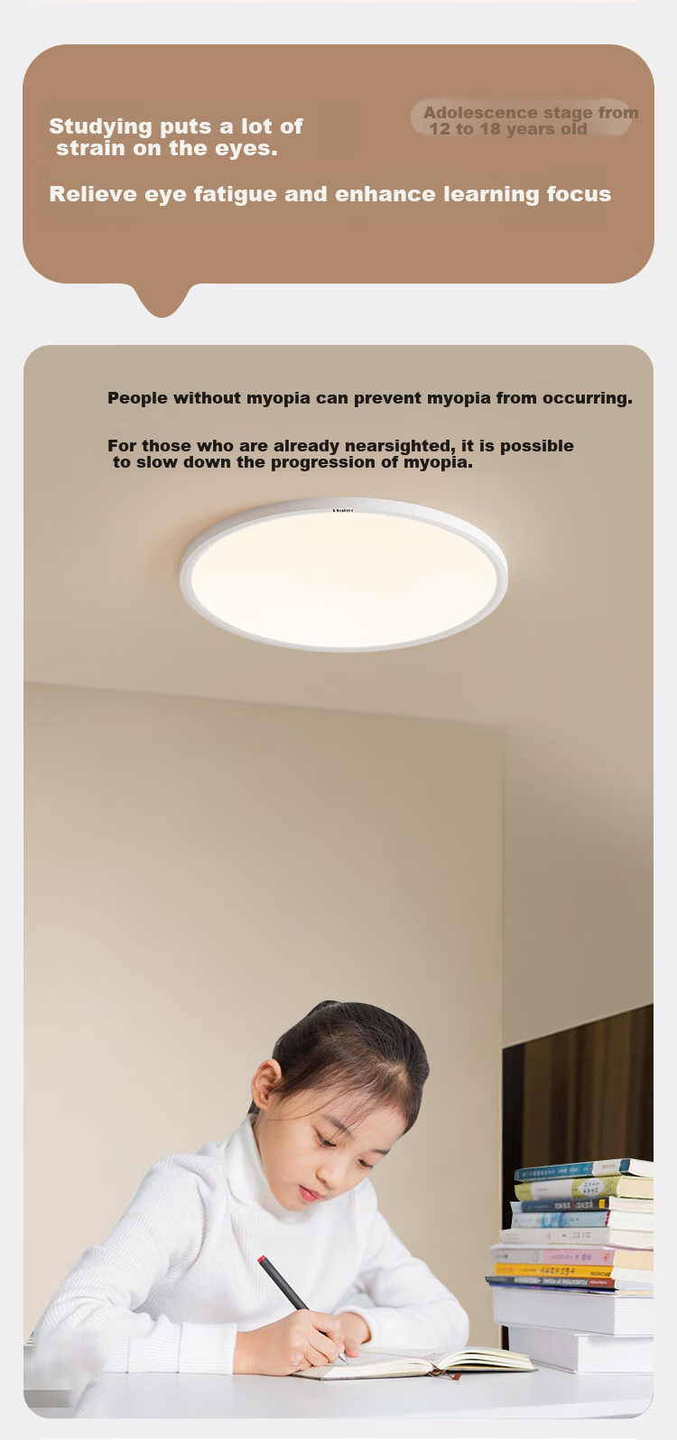 Haier Eye-Protection Ceiling Light, Full Spectrum Living Room Lamp, Simple Bedroom LED Lighting Fixture [Installation Included] 25