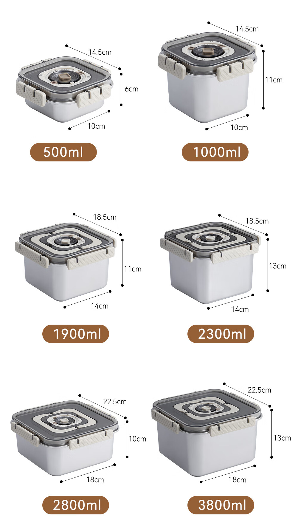 Jinyaoshi 304 Stainless Steel Food Storage Container, Square Sealed Refrigerator Organizer Box, 1900ml Meal Tray Lunch Box GK-BX1900 2
