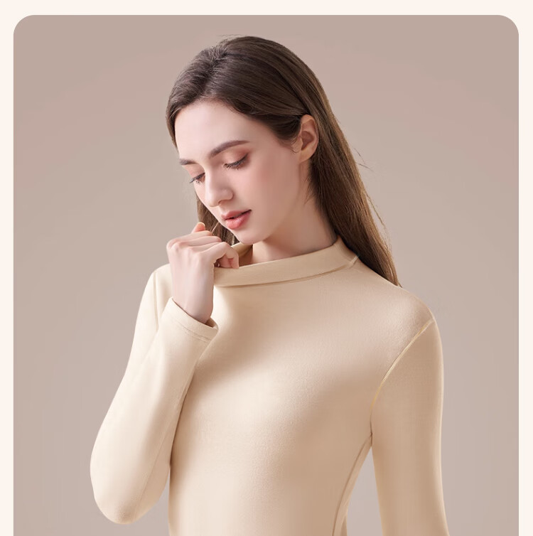 LangSha Autumn Winter New Mid-High Collar Cashmere Thermal Underwear Women Thickened Fleece Heating Slim Fit Base Layer Set 14