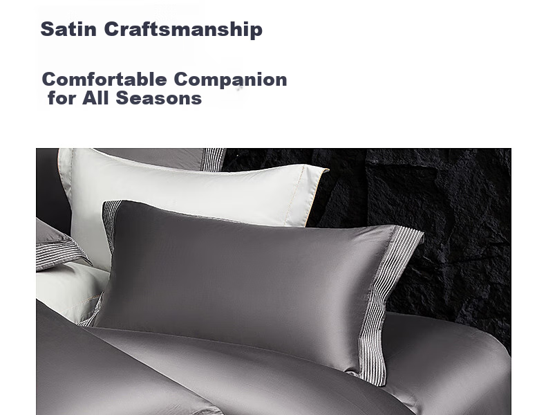 Shuixingjiafang Four-Piece Bedding Set, 100 Thread Count Pima Cotton, Pure Cotton 100% for Sleeping Naked, High-End Luxury Double Bed Set, 1.8m Bed, Gray 13