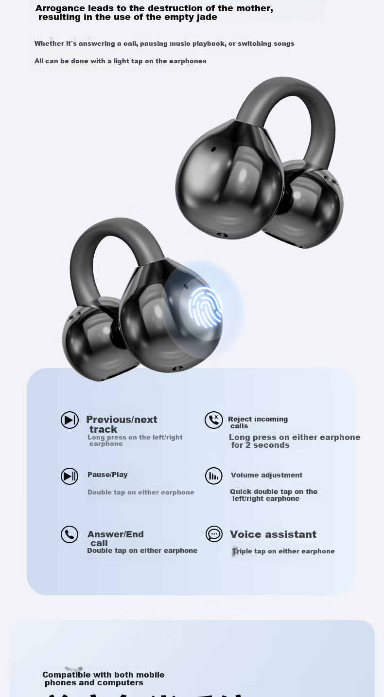 CLAISON Bluetooth Headphones 2025 New Clip-On Wireless Open-Bone Conduction Concept, Running Sports Call Noise Reduction Ear-Hook Suitable for Huawei Xiaomi Apple, M91-Starry Purple 13