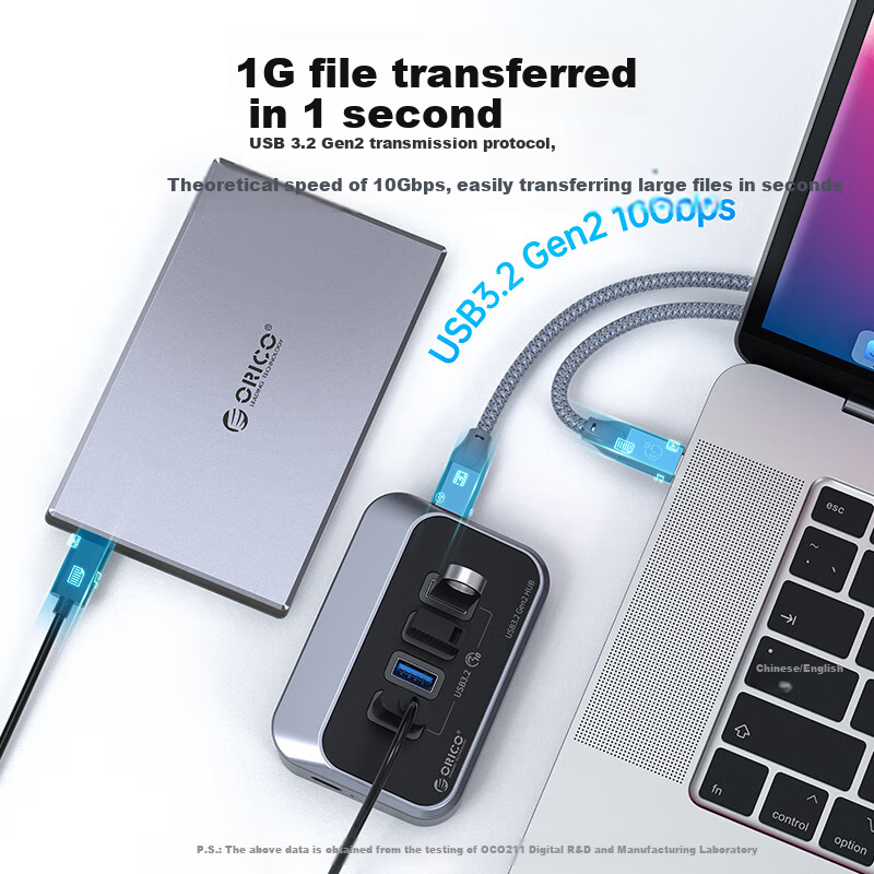 ORICO USB3.2 Hub Gen2 Expansion Dock, 10Gbps Converter Hub Extension Cable, Suitable for Apple MacBook Laptops M37A-10