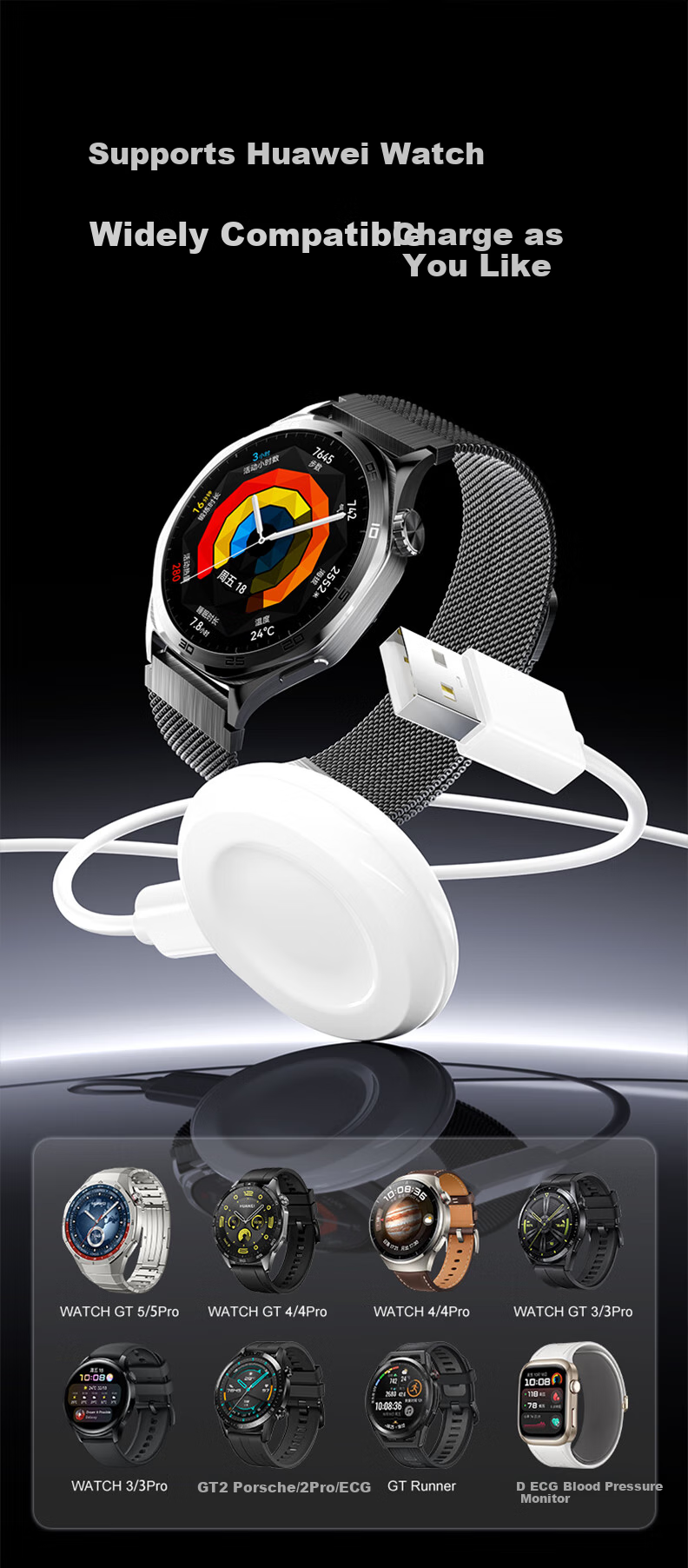 CangHua [5W], Compatible with Huawei Watch Charger Magnetic Type-C Cable for Watch6/5/4/3/2Pro/GT7/GT6/GT5Pro/GT4/GT3, Detachable Base 2