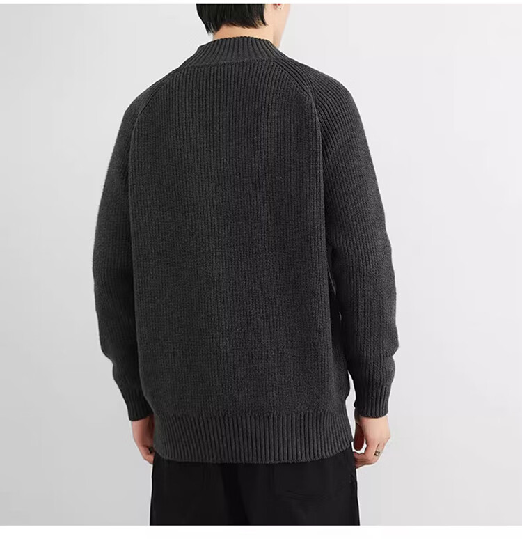 JEEP Men's Winter Thickened Zipper Base Layer Sweater Loose Knitwear Dark Gray M 4