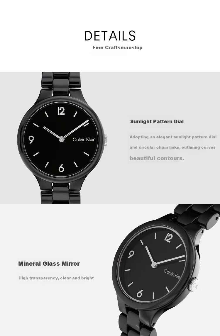 Calvin Klein CK Chain Bracelet Ceramic Watch Strap, Women's Wristwatch 25200078, Goddess Day New Year Gift 3