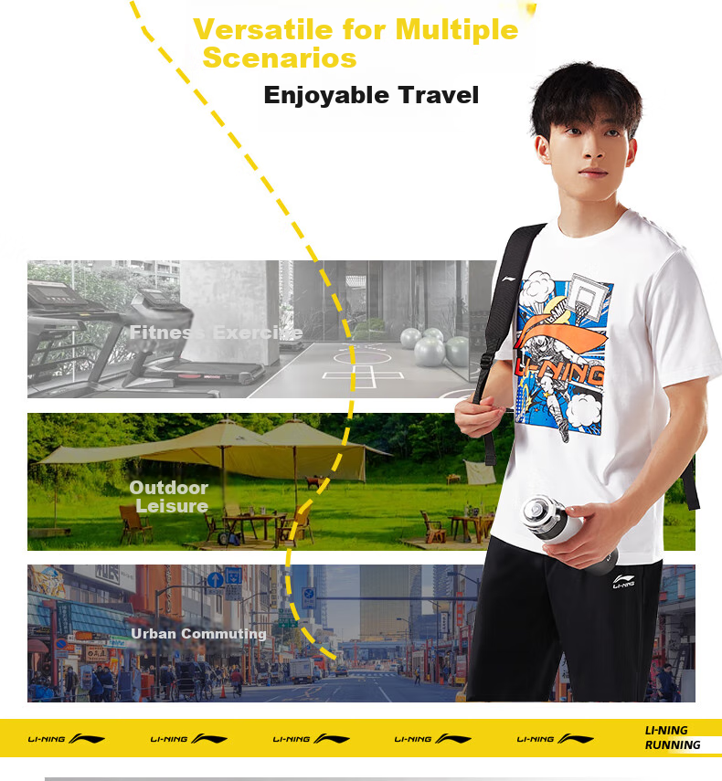LI-NING Summer Lightweight Breathable Sports T-Shirt Men Loose Comfortable Short Sleeve Fashion Casual Classic Versatile Crew Neck Tee 8