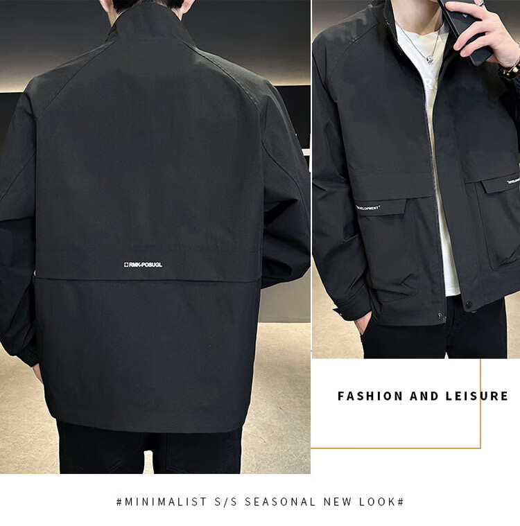TUCANO Men's Spring Autumn Stand Collar Casual Workwear Korean Style Windproof Jacket Military Green L 12