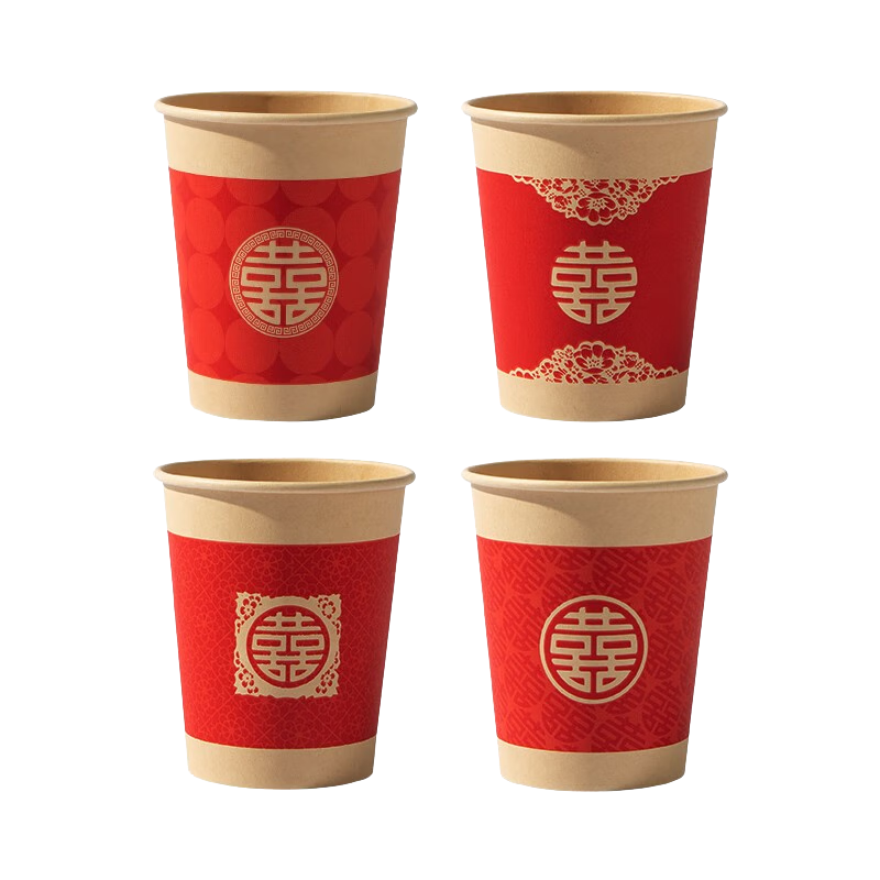 JD Original Disposable Paper Cups, Large Red Thick Food-Grade Wedding Banquet Water Cups 250ml [100 Pieces]