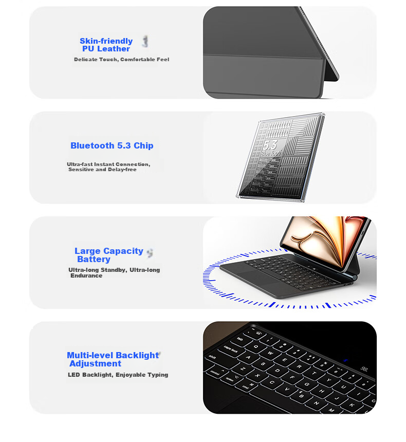 COOLSTART Magnetic Floating Smart Bluetooth Keyboard Case for IPad Air8/7/6 11-Inch, Compatible with 2026 M4 Apple Tablet, White 7