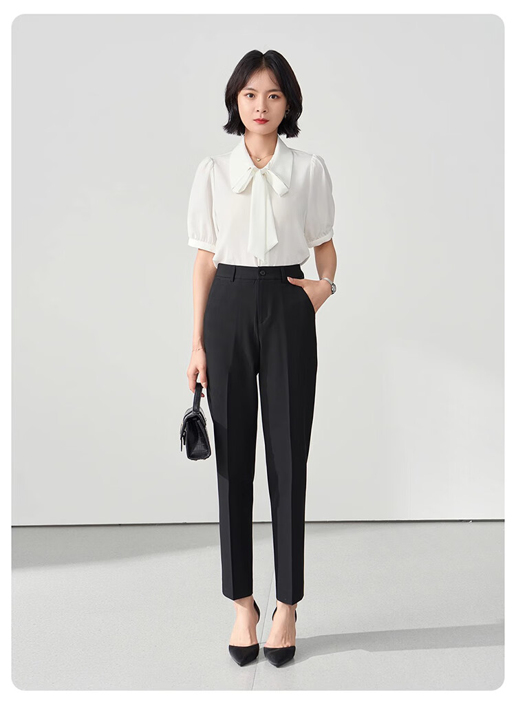 Bodexiaojie Navy Blue Suit Pants for Women, Professional Formal Wear, Interview Straight-Leg Trousers, Petite Cigarette Pants 17