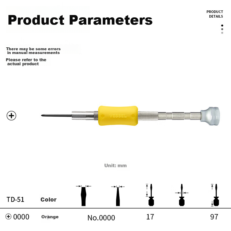 VESSEL Weiw TD-51 Precision Screwdriver, Phillips Head Screwdriver, Mobile Phone Camera Watch Repair Tool PH0000