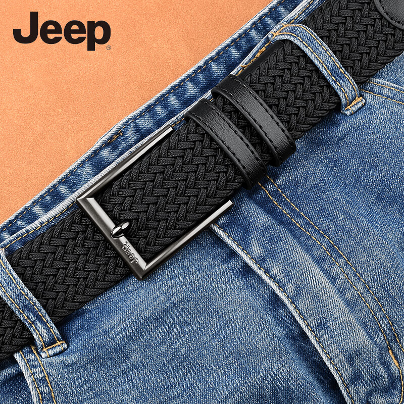 JEEP Men's Belt, No-Drill Pin Buckle, Canvas Woven High-Elasticity Waistband, Gift for Boyfriend, Husband, Father, Birthday Present