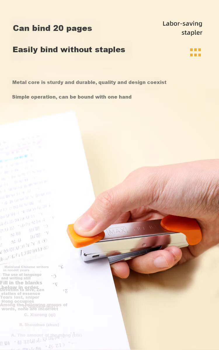 MAX Meikesi HD-10K Mini Low-Effort Stapler Set (Stapler + Staples), with Staple Remover, Student Office Stapler for 2-20 Pages, Gree 2