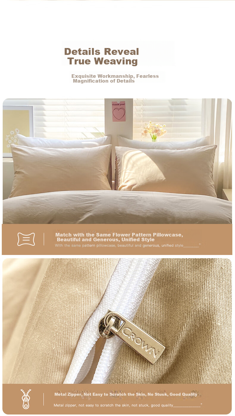 CROWN Four-Piece Set, Pure Cotton, for 1.5m X 2m Bed, Includes Bed Sheet, Duvet Cover, Pillowcases, Suitable for All Seasons, Can Be Used without Sleeping Bag, High-End Luxury Feel, Pure Cotton Quilt Cover, 200x230cm 8