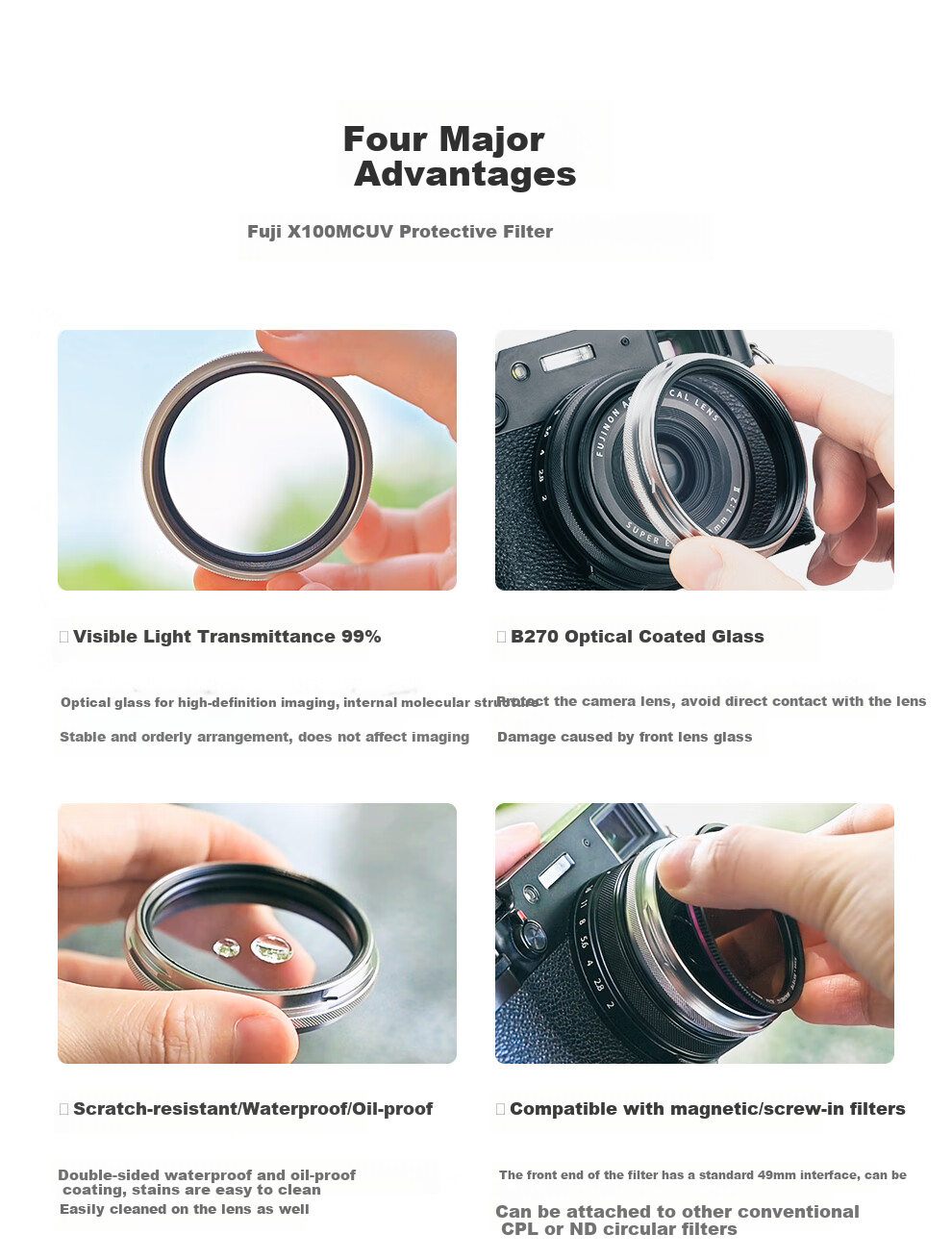 Kase Fuji X100v Filter, MCUV Lens, Multi-Layer Coated Protective Filter, for X100Vi X100V X100F X100T X1, Dust-Proof Protective Lens (Silver) 2