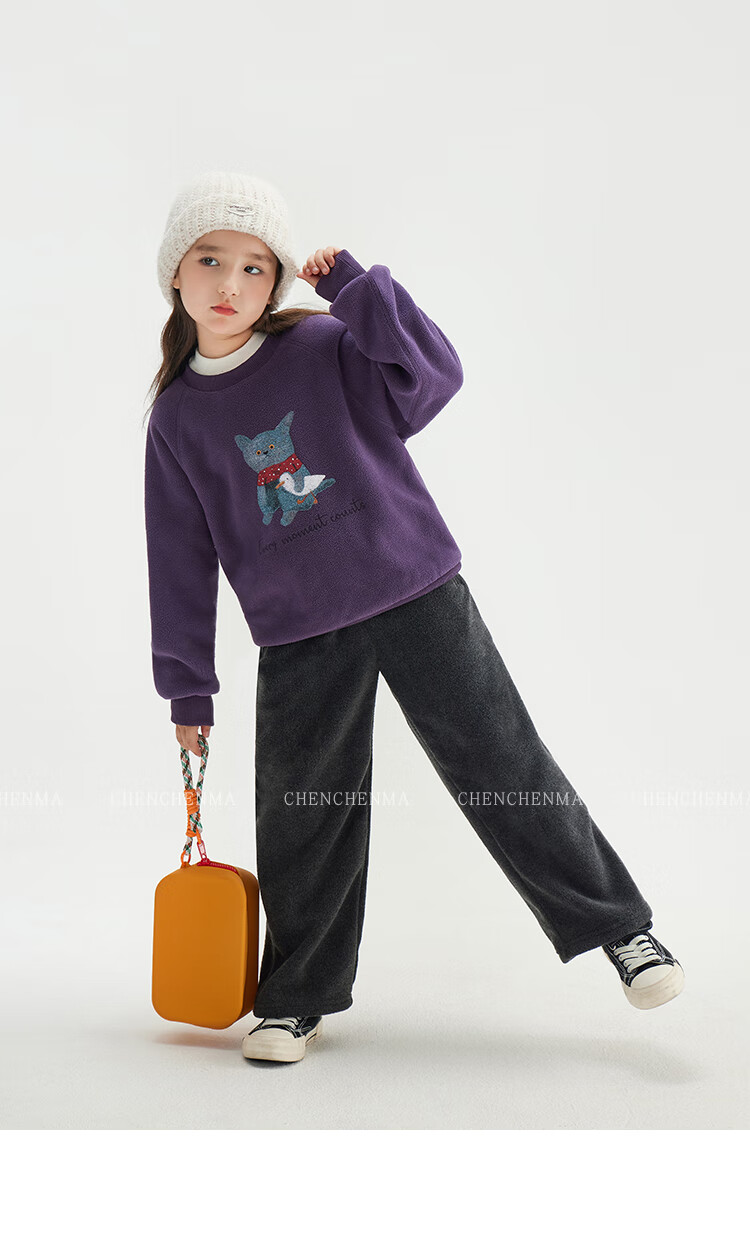Chenchenma [Zoo] Girls' Anti-Static Animal Print Fleece Sweatshirt, Autumn And Winter Children's Top 12