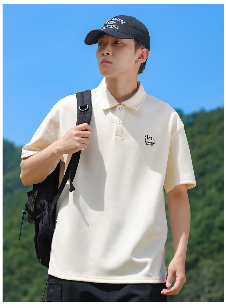 EASTERN CAMEL Short-Sleeve Polo Shirt for Men, Summer Heavyweight Breathable Solid Color Sports Collared Outdoor T-Shirt Top, Black, XL 5