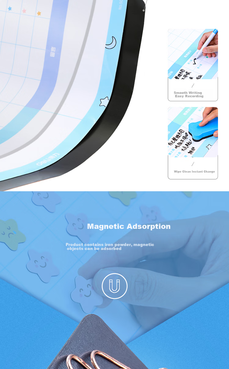 Deli Kindergarten Elementary School Children's Growth Self-Discipline Chart, Drawing Board, Wall Sticker Reward Chart, Discipline Chart, Study Plan Management Table, Course Schedule, Soft Iron Whiteboard, Blue 50125 5