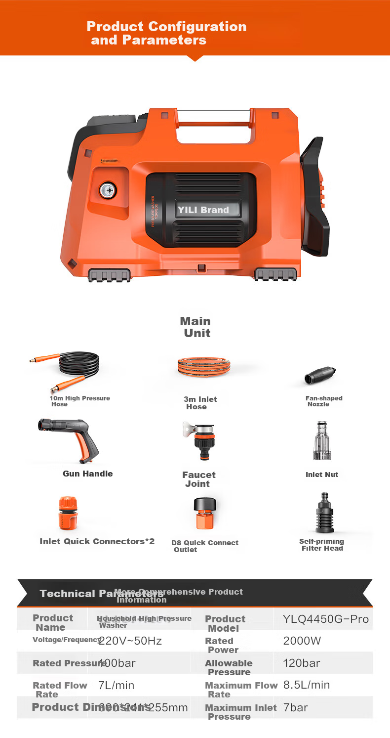 Yili Car Wash Machine High-Pressure Water Gun Washer, Car Washing Water Gun High-Pressure Household High-Pressure Car Wash Machine Sensor 4450Pro 16