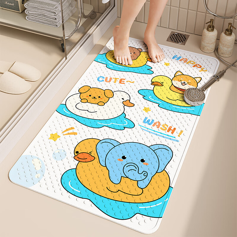 YISHANG Cartoon Bathroom Non-Slip Mat, PVC Suction Cup Floor Mat, Shower Room Mat for Children And Elderly, Anti-Fall Massage Foot Pad