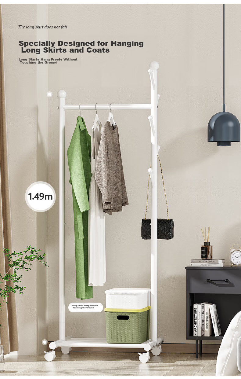 Yicainianhua Floor-Standing Clothes Drying Rack, Indoor Bedroom Simple Drying Pole, Coat And Hat Stand, Thickened Steel Pipe Drying Rack, 2166 9