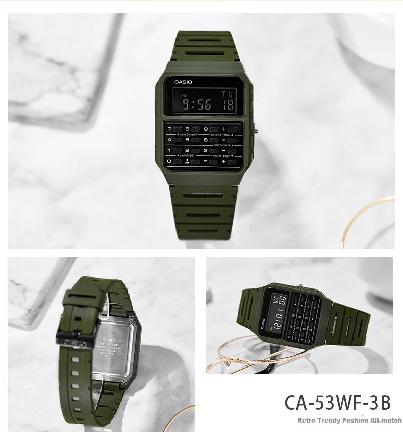 Casio Watch for Men, Retro Small Square Dial, Calculator, Student Electronic Watch, CA-53WF 6