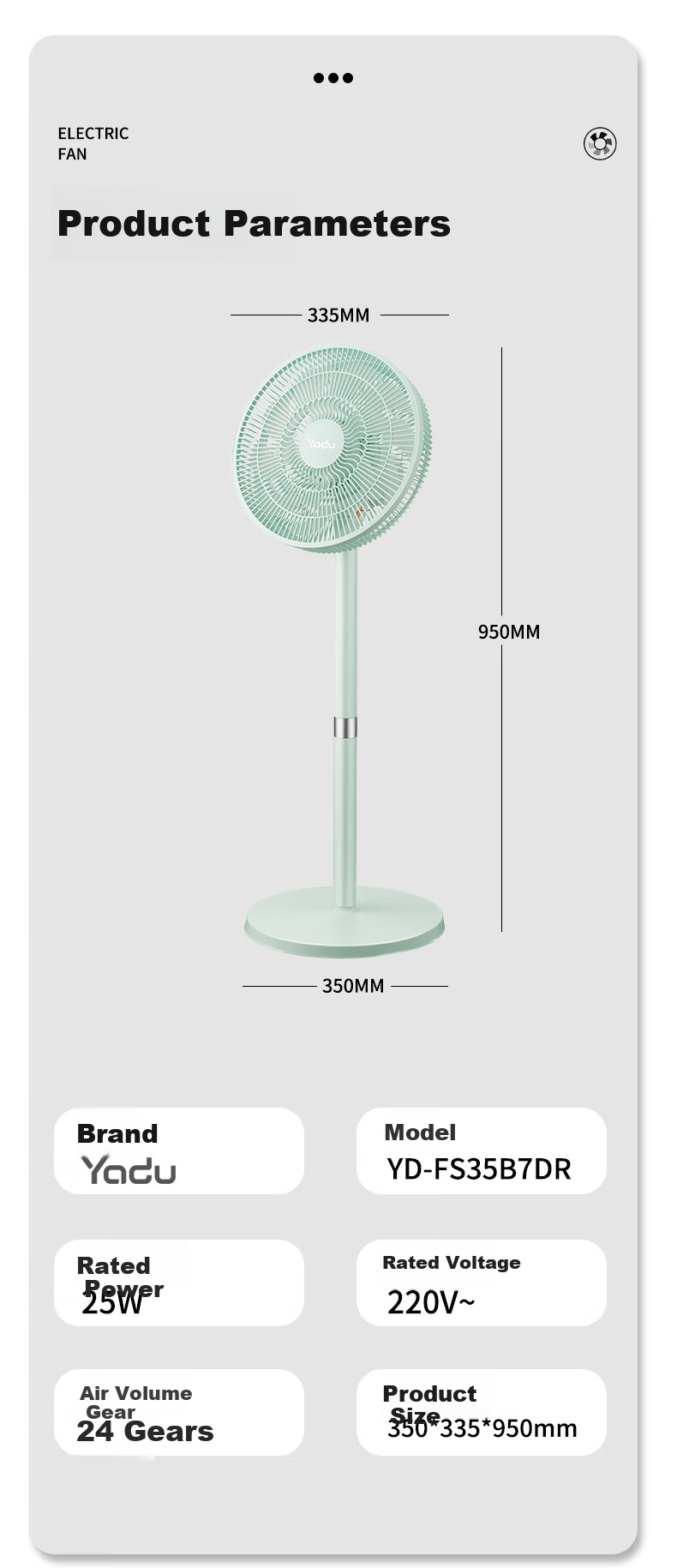 Yadu Electric Fan, First-Class Energy Efficiency Fan [DC Inverter], Home Remote Control Floor Fan, Energy-Saving Fan with Timer, Quiet Sleep Cooling Device 9