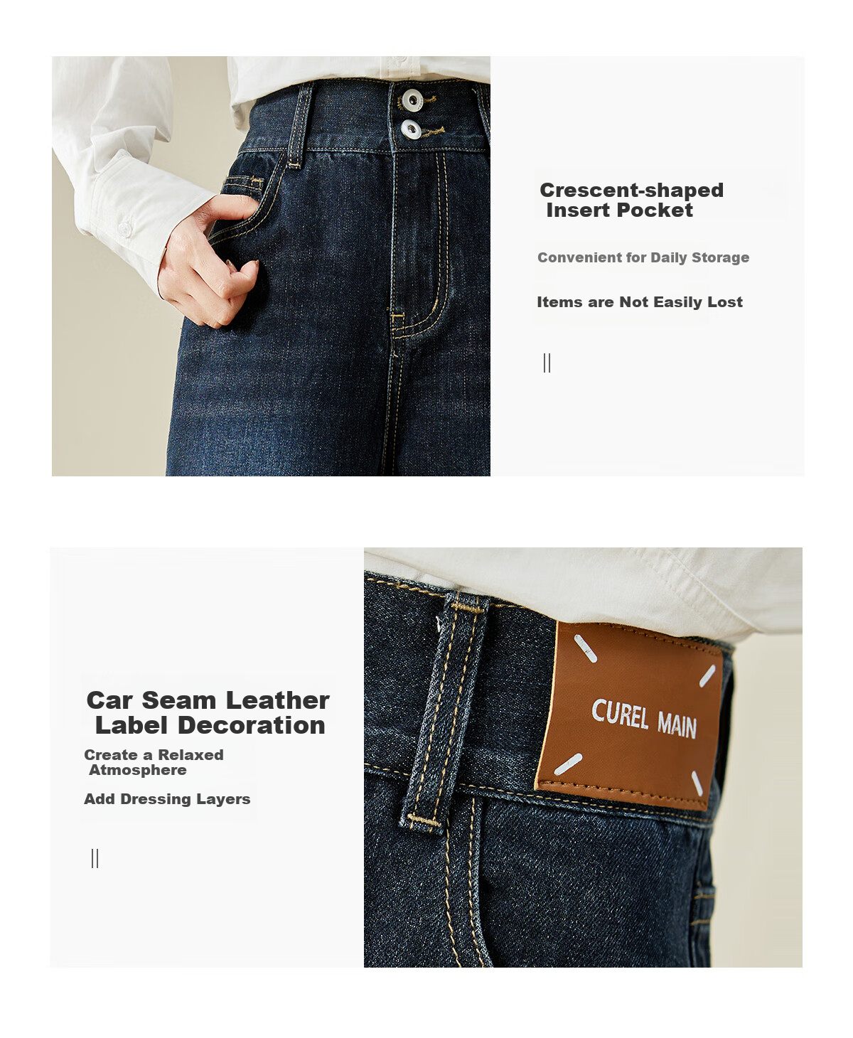 Chushen Women's High-Waisted Jeans, Two-Button Vintage Slim-Fit Straight-Leg Trousers, S143N1005 6