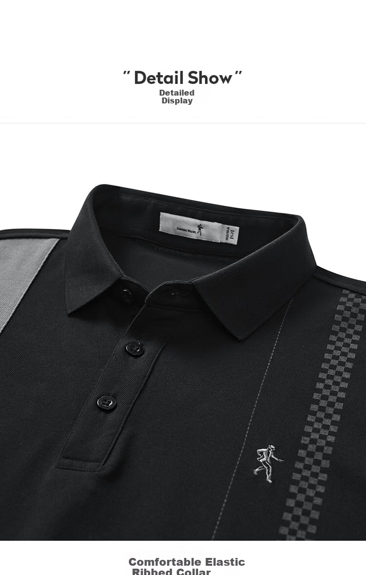 DANCING WOLVES [5A Antibacterial] Long-Lasting Shape-Retaining Solona Spliced Short-Sleeve POLO Shirt for Men, 001 Black, XL(180) 10