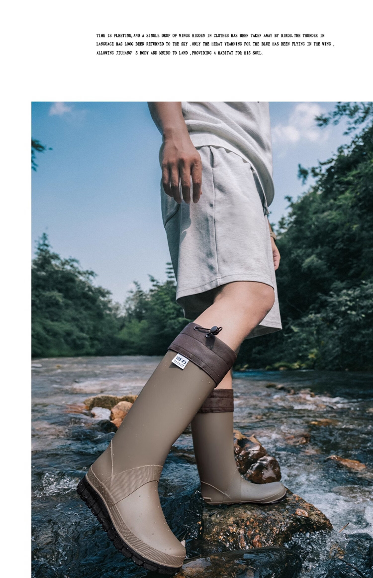 Warrior Unisex Outdoor Foldable Waterproof Rain Shoes Rubber Non-slip High Tube Rain Boots Camping Creek Shoes Brown Size 39 8