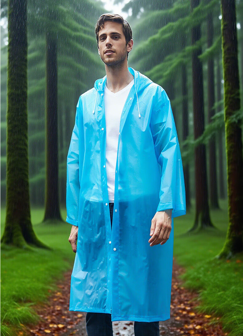 Laobaojia Unisex Hooded Long Coat Style Raincoat Lightweight EVA Outdoor Long Coat Raincoat White 5