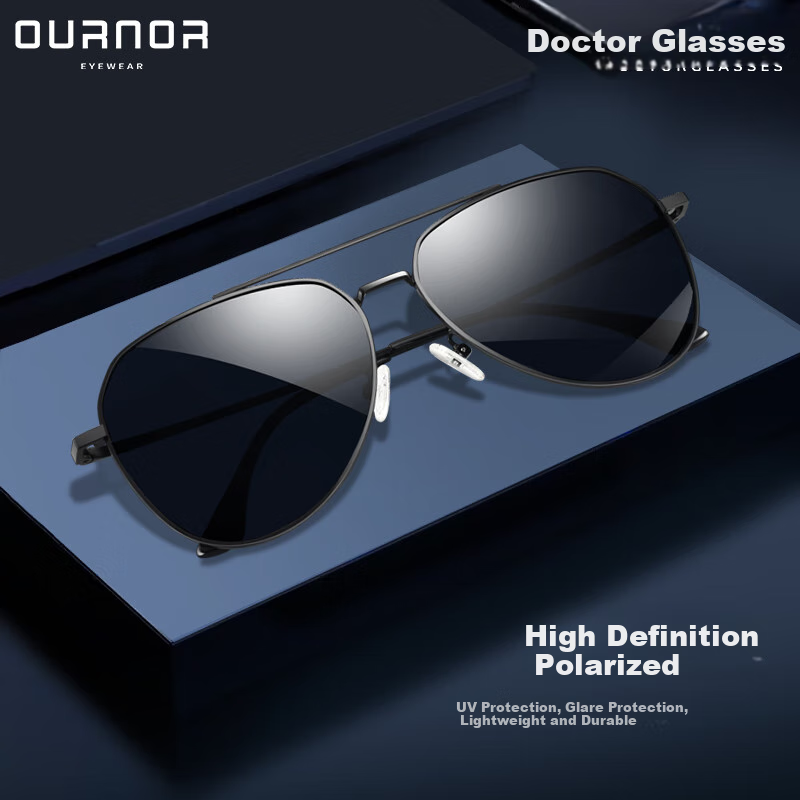 Ouna Doctor Glasses Classic Aviator Sunglasses, Polarized Sunglasses Glasses, Driving Anti-Glare Frog-Eye Glasses, Black