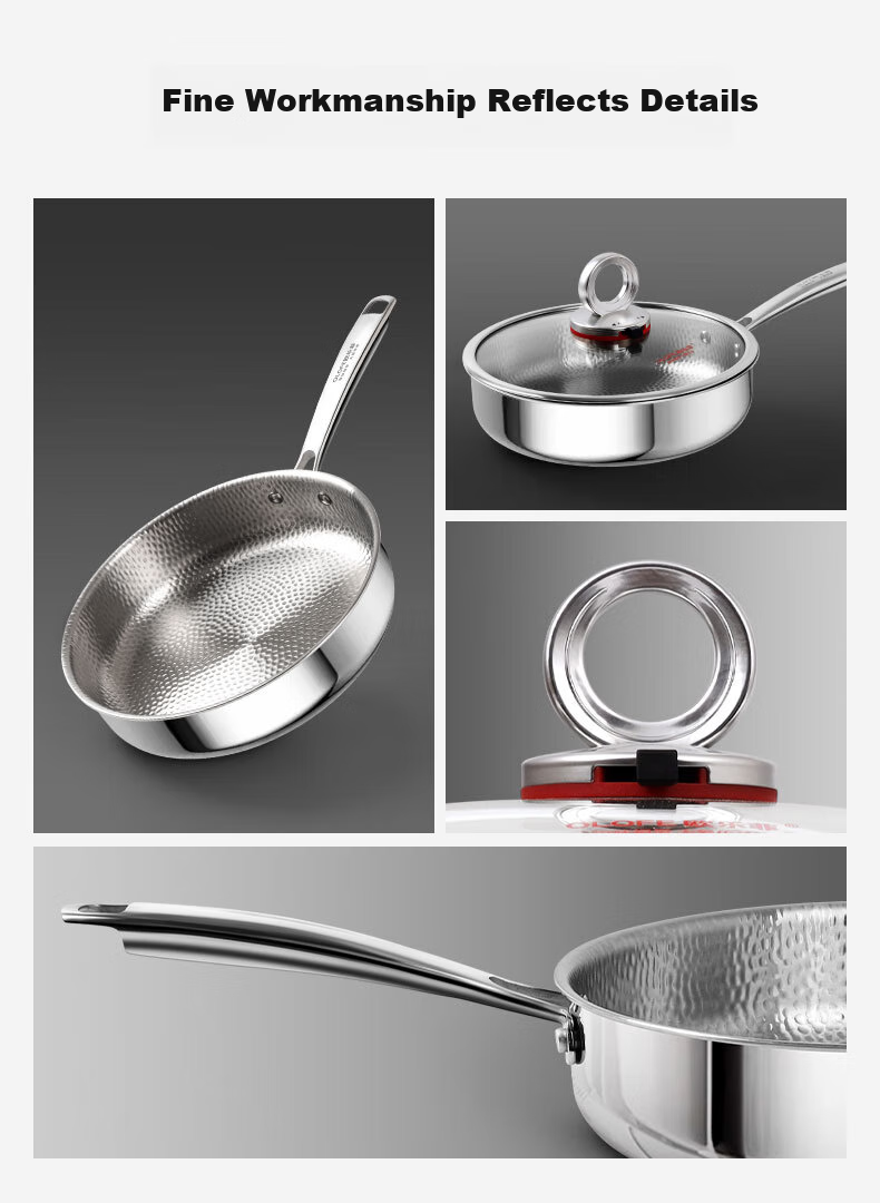 OLOFE Old Guandong Generation Pure Titanium Non-Coated Flat Bottom Frying Pan, Handmade Linen Pattern Titanium Uncoated Steak And Baby Food Pan, 28cm 15