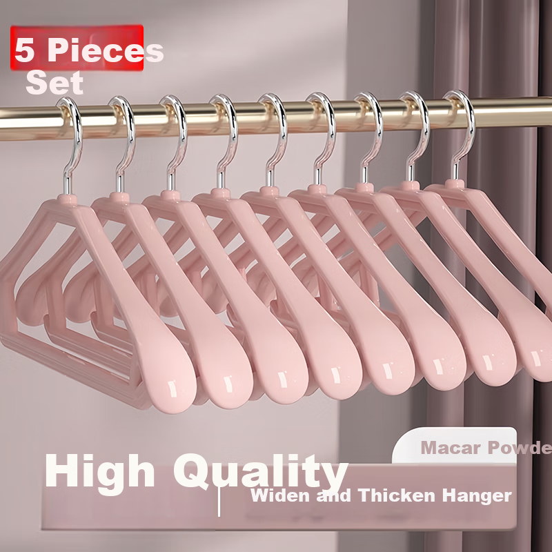 MENGTING Clothes Hangers, Non-Slip Wide Shoulder, Seamless Thickened Core, Drying And Protective Hanger, Pink, 5 Pieces