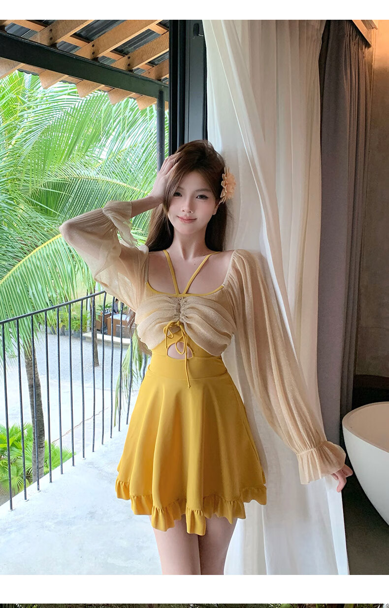 DK One-Piece Swimsuit Dress for Women, Conservative Style, New Hot Spring Design, Push-Up for Small Chest, Slimming Effect, Vacation Beach Wear, Elegant Look 12