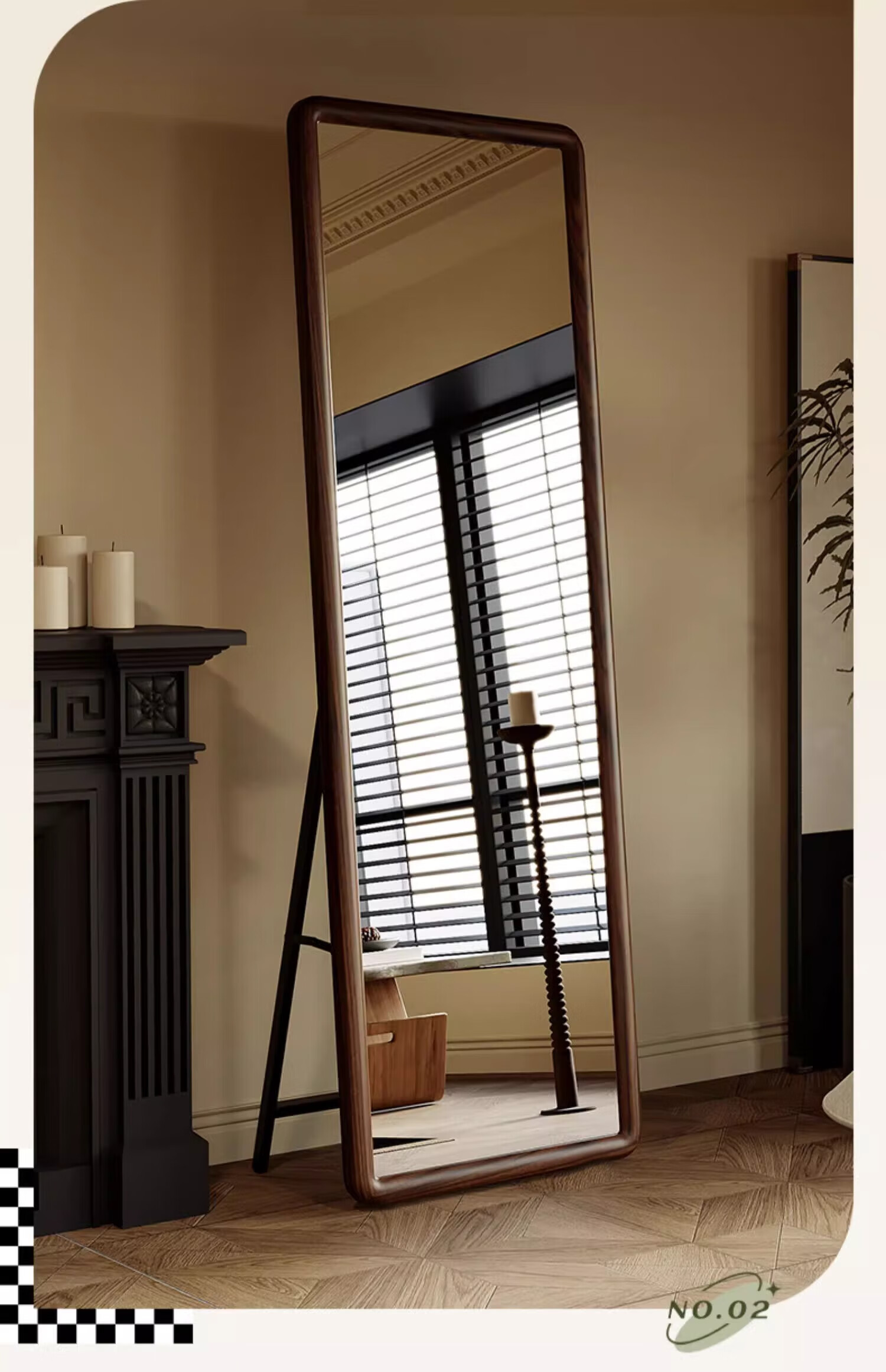 Milin Floor-Standing Full-Length Mirror, Wall-Mounted Dressing Mirror for Clothing Stores, Simple Home Use Mirror with Walnut Color Frame, 150cm 4
