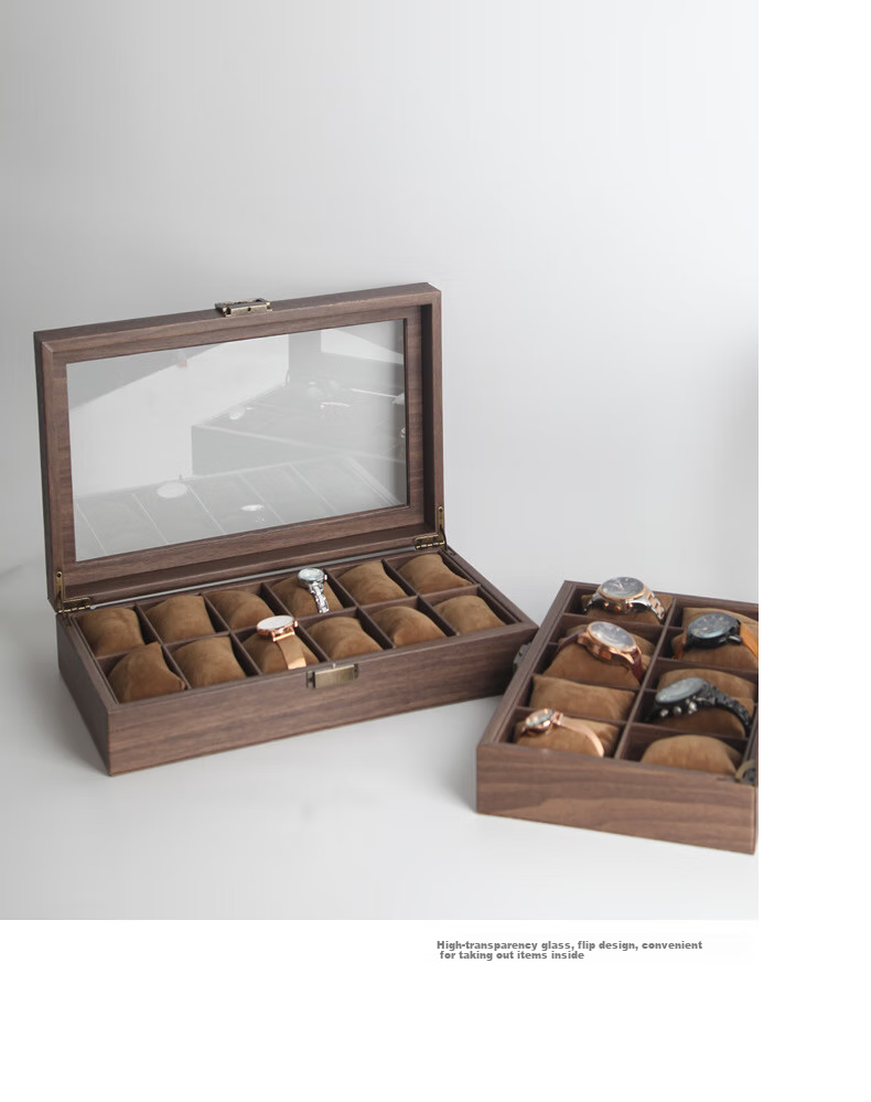 DUOJINJIANG Handmade Wooden Watch Storage Box with Multiple Watch Slots, Dustproof Velvet Interior, Walnut Wood, 6 Watch Slots, Elegant Gift 14