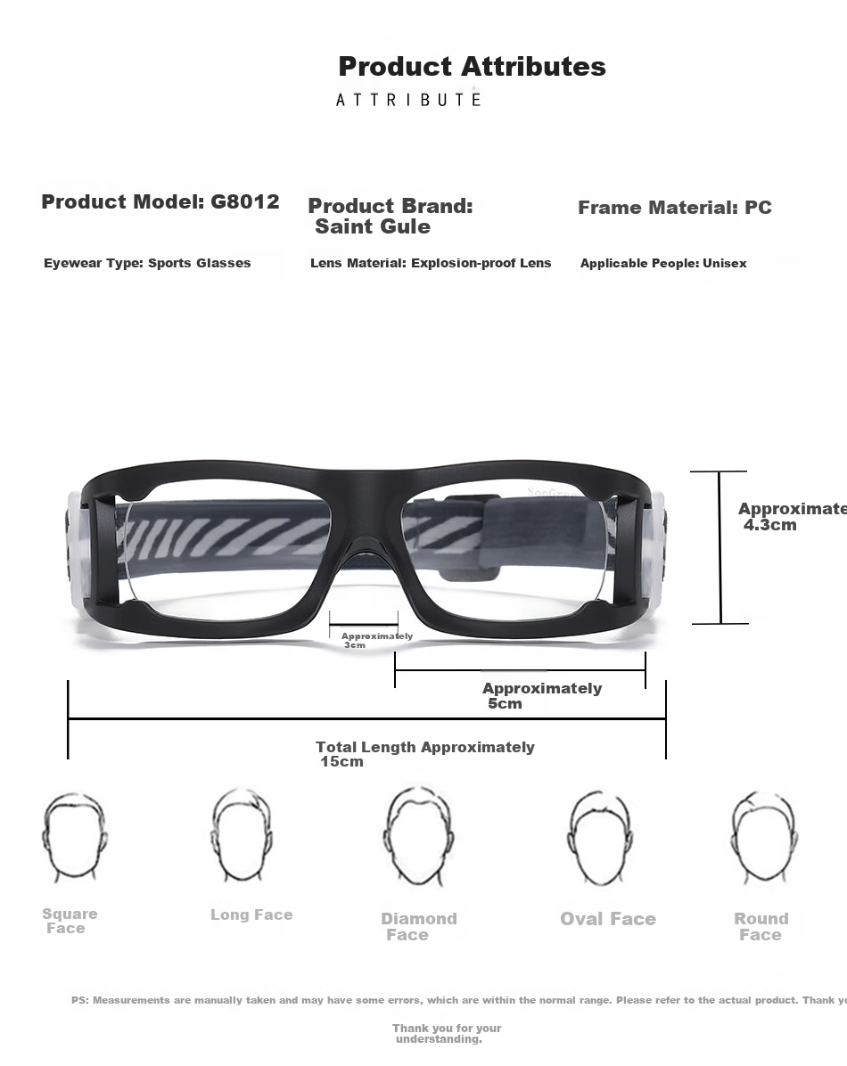 SooGree Sports Glasses for Nearsightedness, Soccer Goggles, Basketball Glasses, Anti-Fog Competition Glasses Frame, Prescription Available 7
