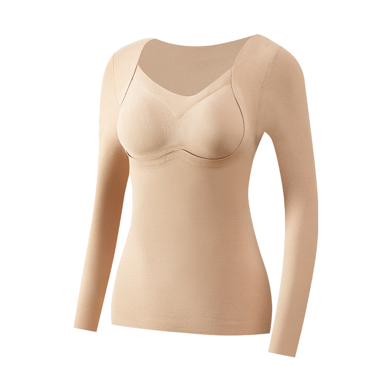 Herbal Original Thermal Underwear for Women Autumn Top with Built-in Chest Pad, 10A Antibacterial Short Velvet Brushed New Long Sleeve Base Shirt