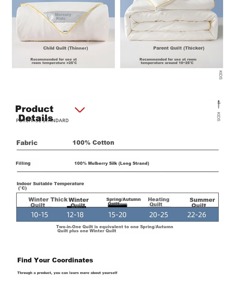 MERCURY Kids Silk Comforter, 100% Mulberry Silk, Two-In Quilt for All Seasons, Class A, Maternal And Infant Use, Approximately 10.2 Jin, 200*230cm 4