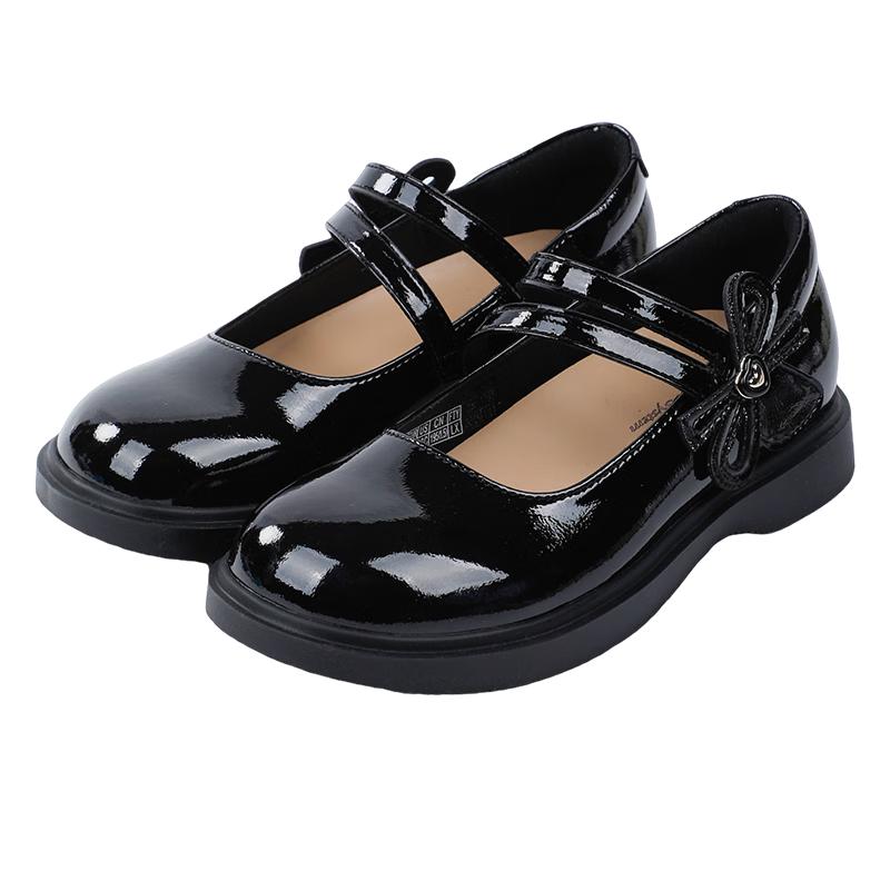 DR·KONG Leather Shoes, Autumn Girls' Glossy Black Versatile Princess Formal Shoes, Children's Shoes, 2B16A3107AW, Black, Size 33