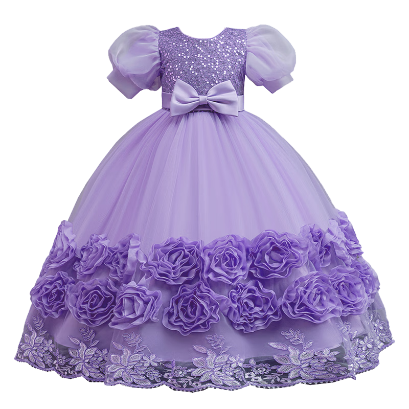 LUOBOBEIBEI Girls' Princess Dress, Puffy Skirt, Children's Formal Dress, Little Host Dress, Piano Performance Dress, Purple, Size 160