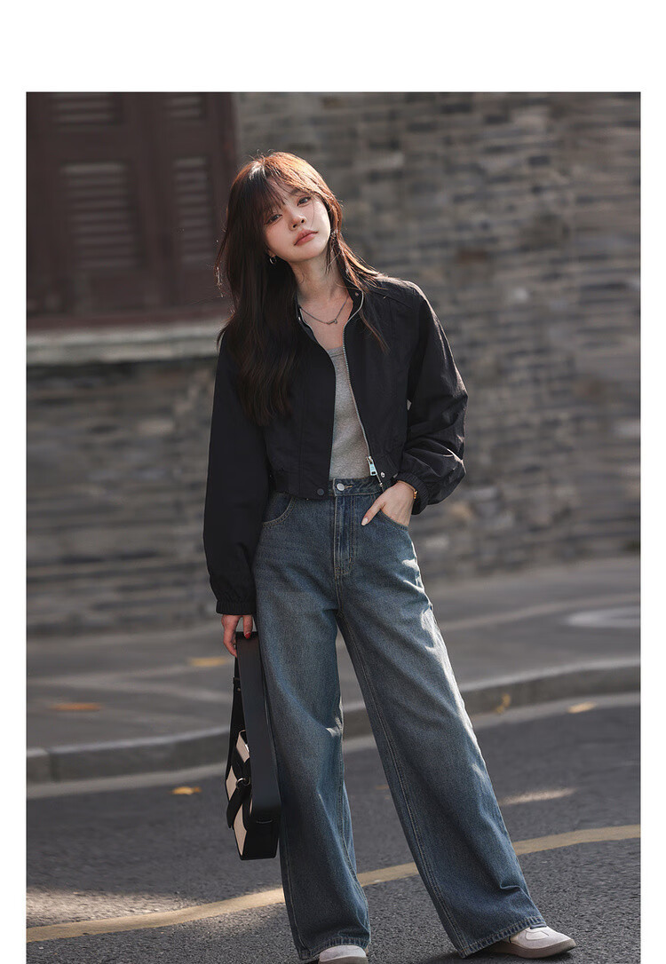 MT [Urban Style] Spring Street Style Stand Collar Casual Lightweight Zip-Up Loose Short Petite Women's Jacket 3
