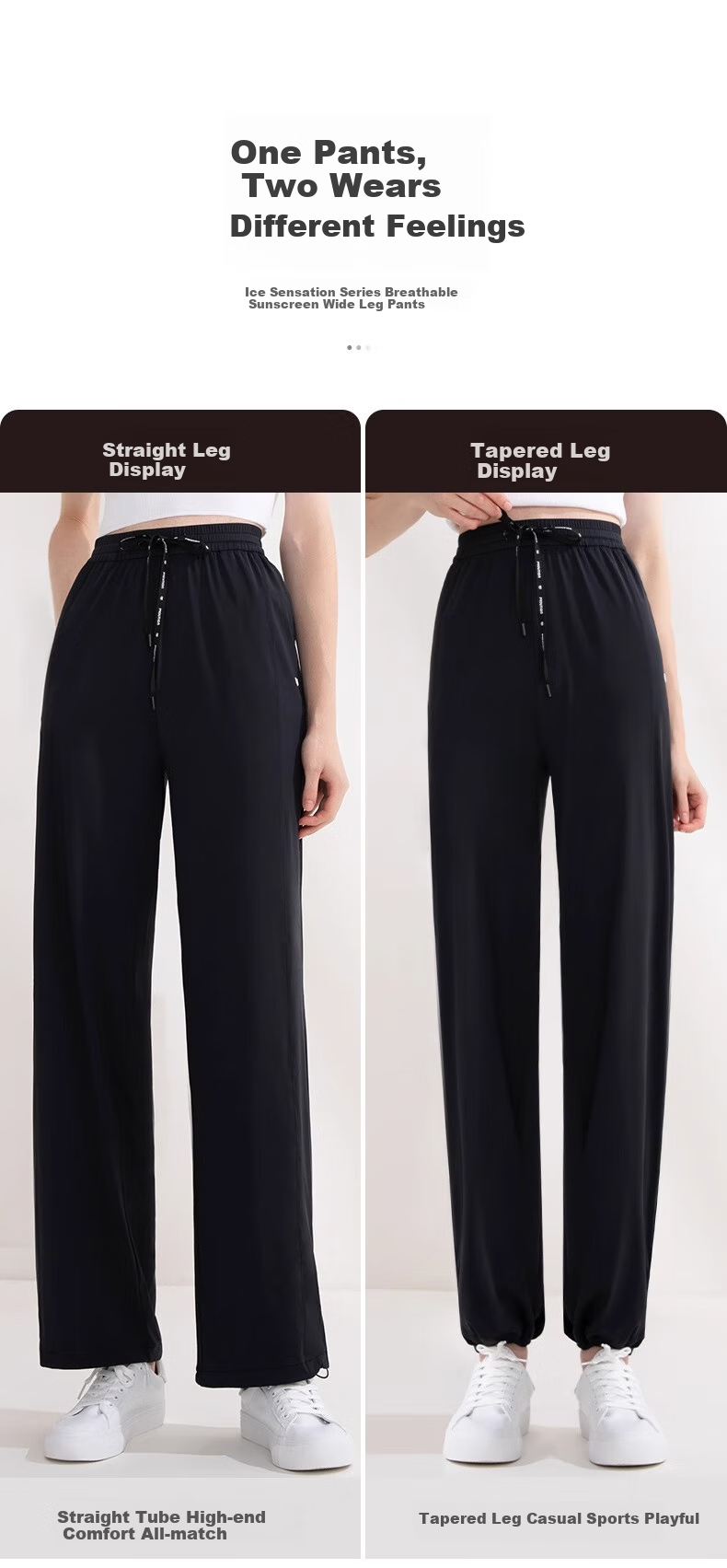 Moxun Women's Cooling Sunscreen Casual Pants Summer Cool Wide-Leg Straight Slim Trousers Convertible 6