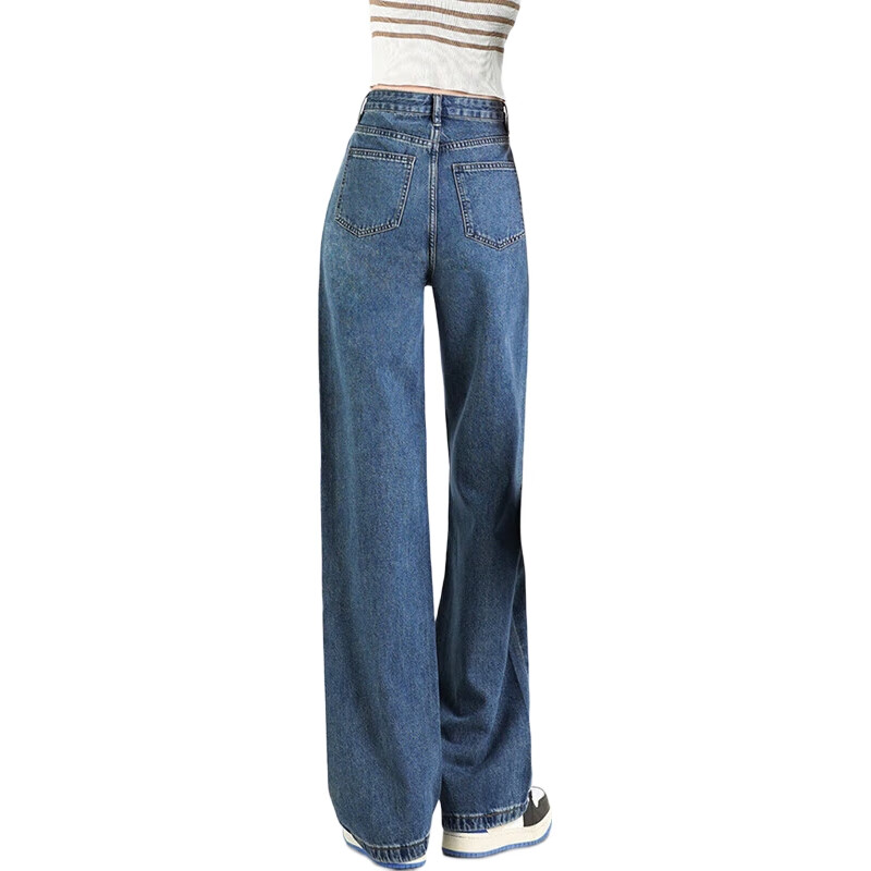 Джинсы Jeanswest женские, осень, свободные широкие штаны, трендовый корейский стиль, petite прямые брюки, простой ретро синий, размер S